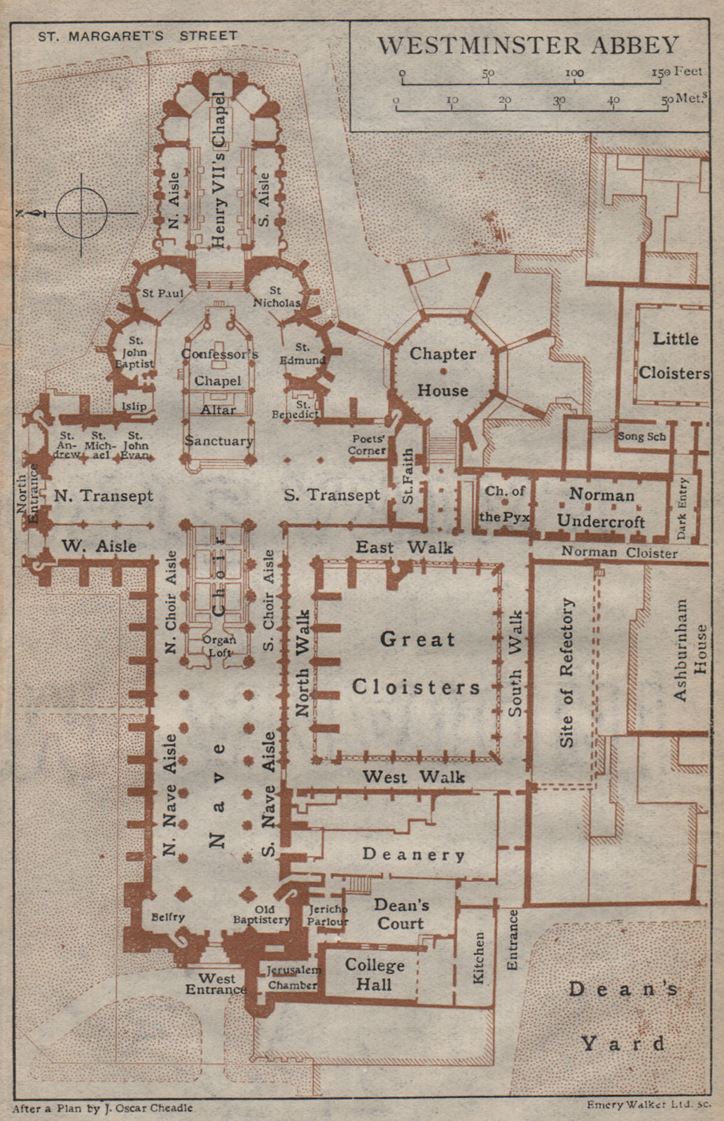 WESTMINSTER ABBEY. Vintage map plan. London 1919 old antique chart